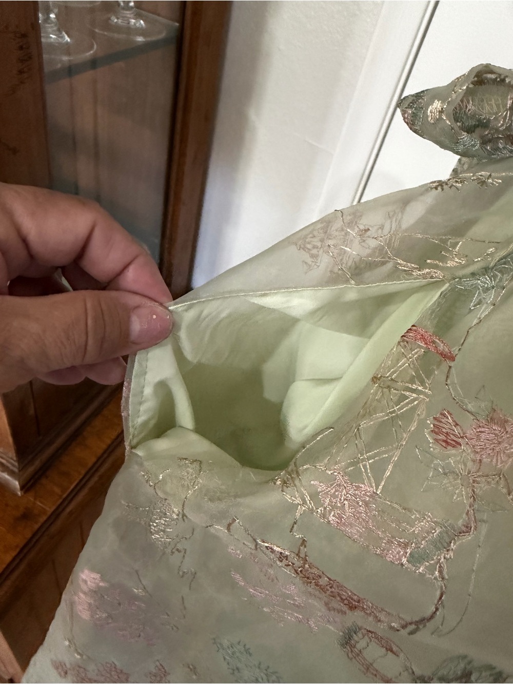 Embroidered Tie-Waist Midi Dress in Sage Green - Picture 9 of 16
